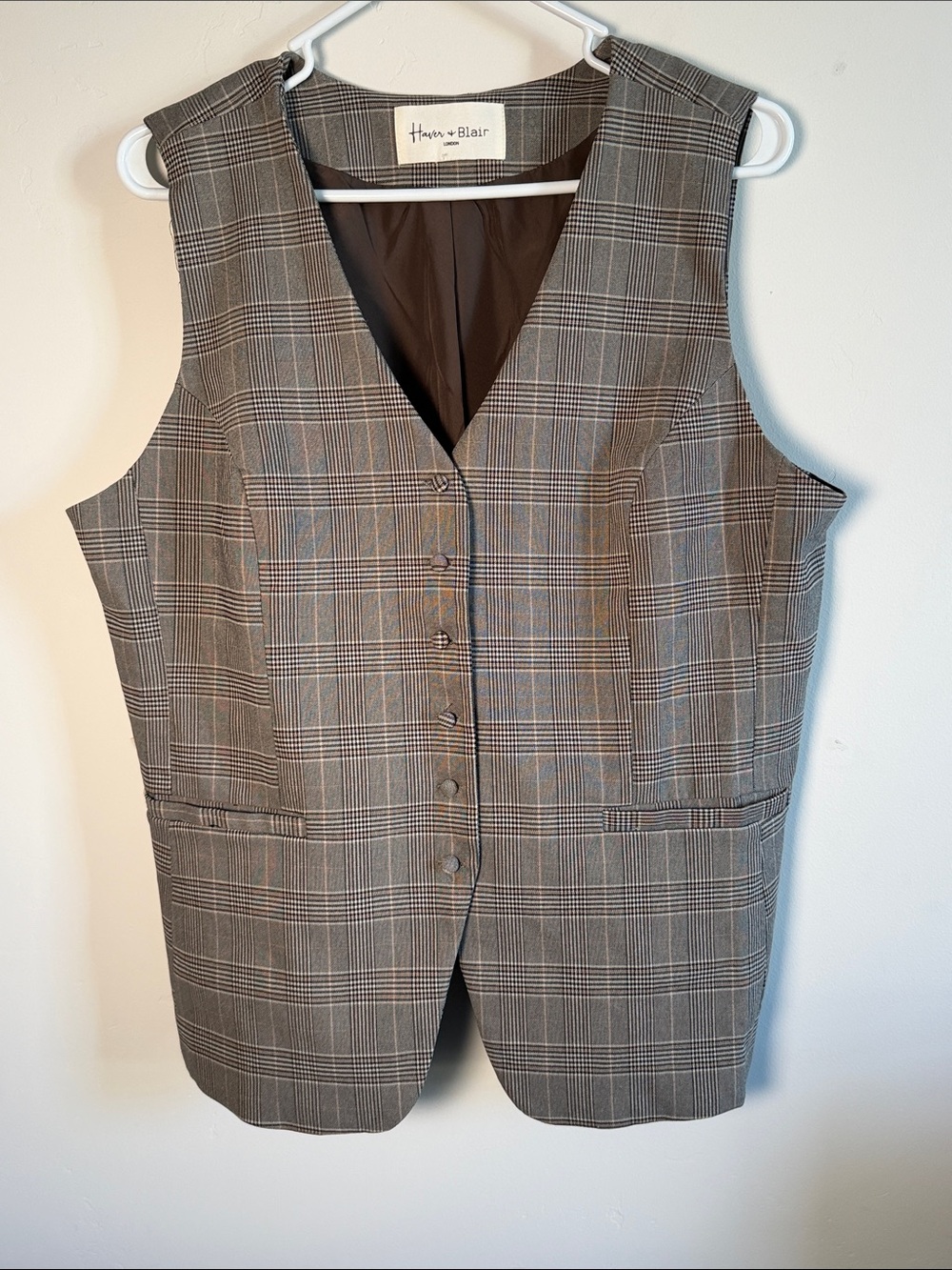 Hanna + Blair Brown Plaid Tailored Vest